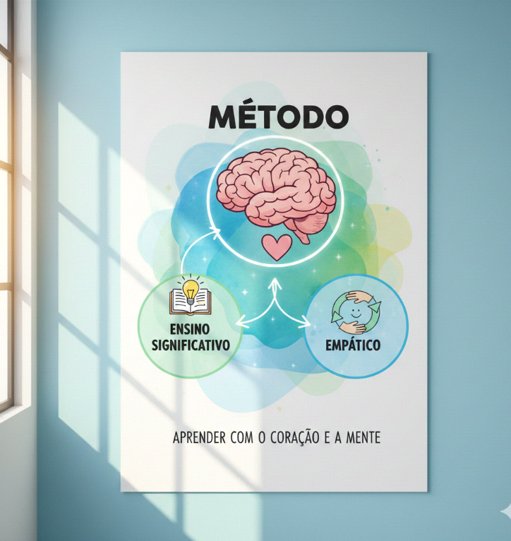 Representação do Método: cérebro e coração conectados ao ensino significativo e ao empático